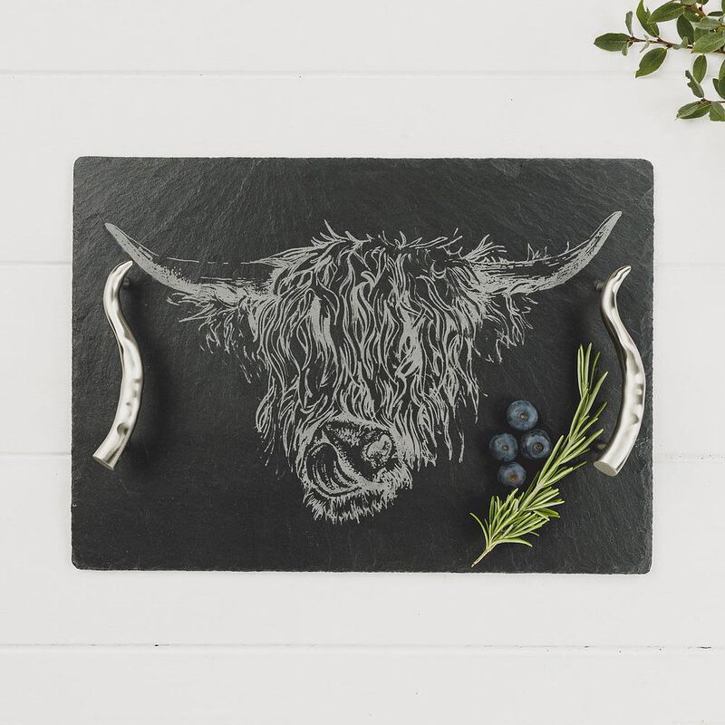 Selbrae House Serving Tray Medium - Highland Cow with Horn Handles image number 1